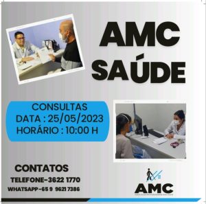 banner da amc saúde com fundo azul e com fotos dos doutor Alcides e doutora Ana Cristina